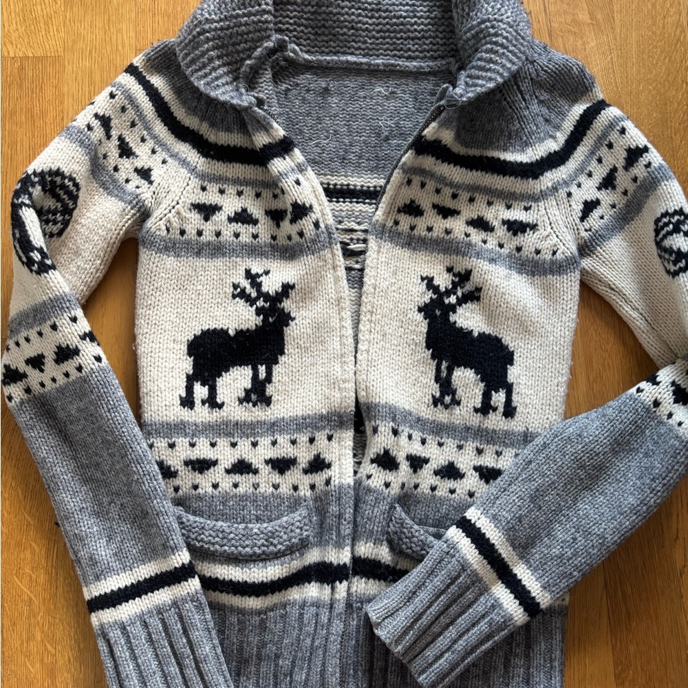 Gray and Black Reindeer Knit Cardigan